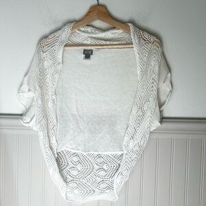 Y2K Converse XS White Open Knit Bolero  Shrug with Dolman Sleeves